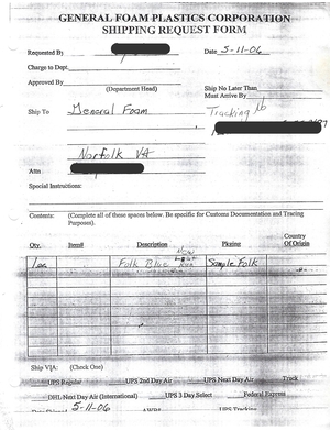 General Foam Plastics Shipping Request Form preview