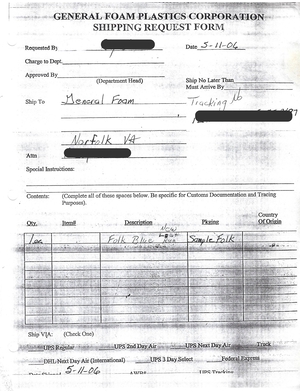 General Foam Plastics Shipping Request Form (2006-05-11) preview