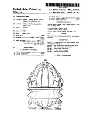 Gary Products Group Pumpkin Bucket Patent #D383946.pdf preview